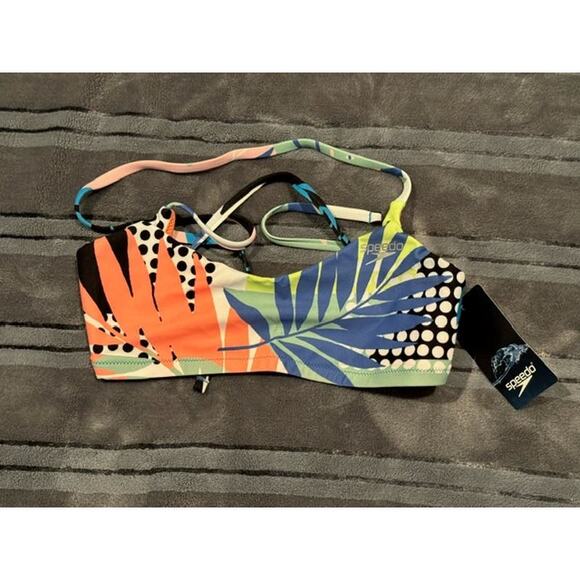 NEW Speedo Women's Swimsuit Top Bikini Lite Tie Back Print X-SMALL - Picture 1 of 2